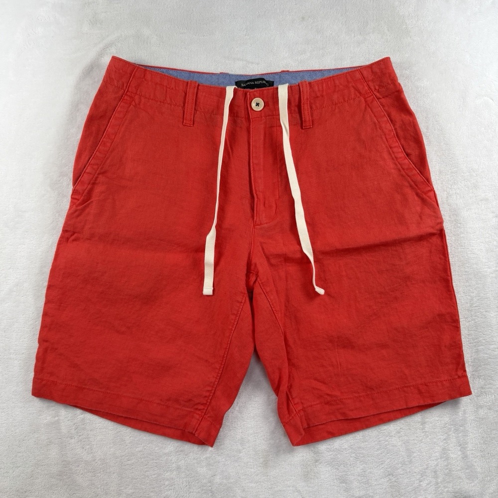 Banana Republic Shorts Mens 31 Coral Chino 100% Linen Lightweight 10" Drawstring